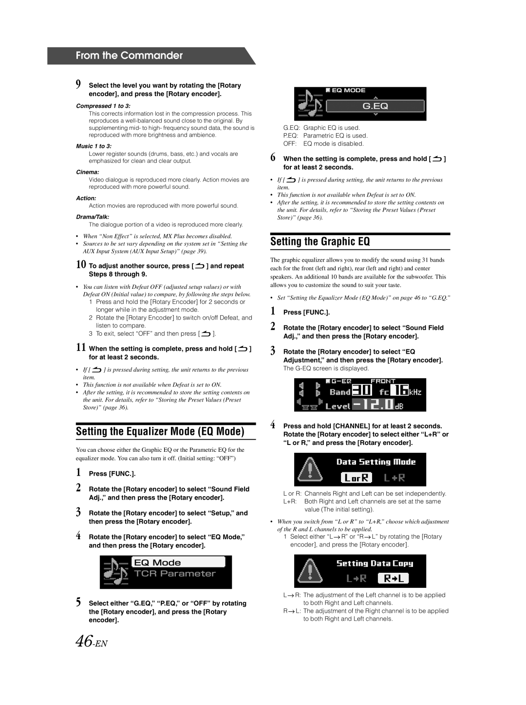 Alpine PXA-H800 owner manual Setting the Equalizer Mode EQ Mode, 46-EN, G-EQ screen is displayed 