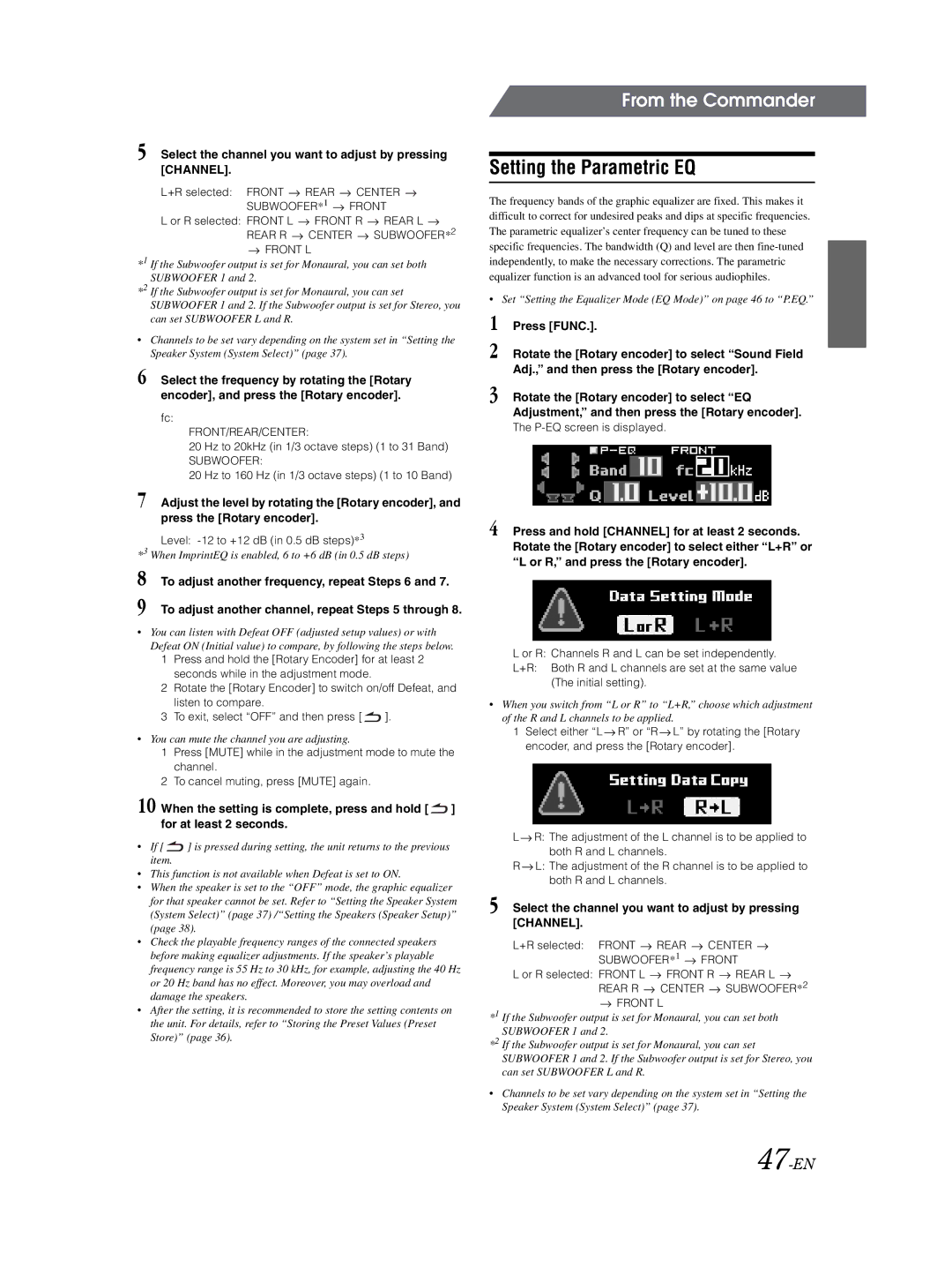 Alpine PXA-H800 owner manual 47-EN, Select the channel you want to adjust by pressing Channel 