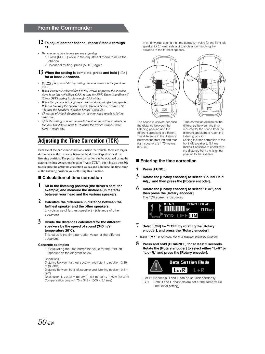 Alpine PXA-H800 owner manual 50-EN, TCR screen is displayed 