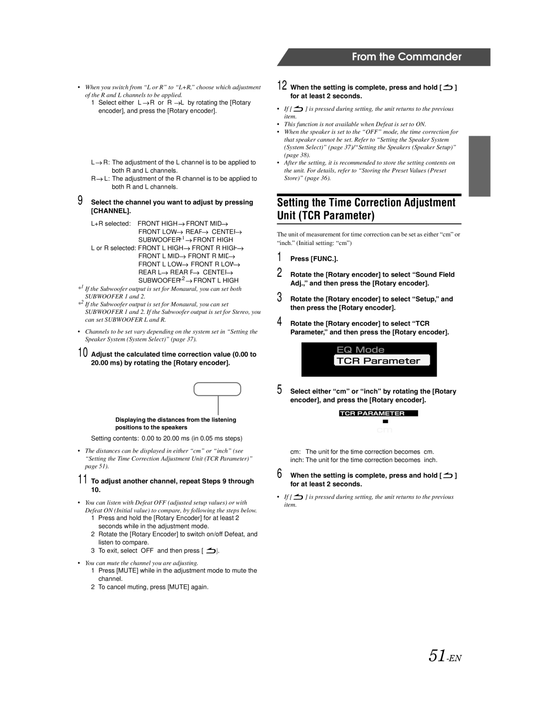 Alpine PXA-H800 owner manual Setting the Time Correction Adjustment Unit TCR Parameter, 51-EN 