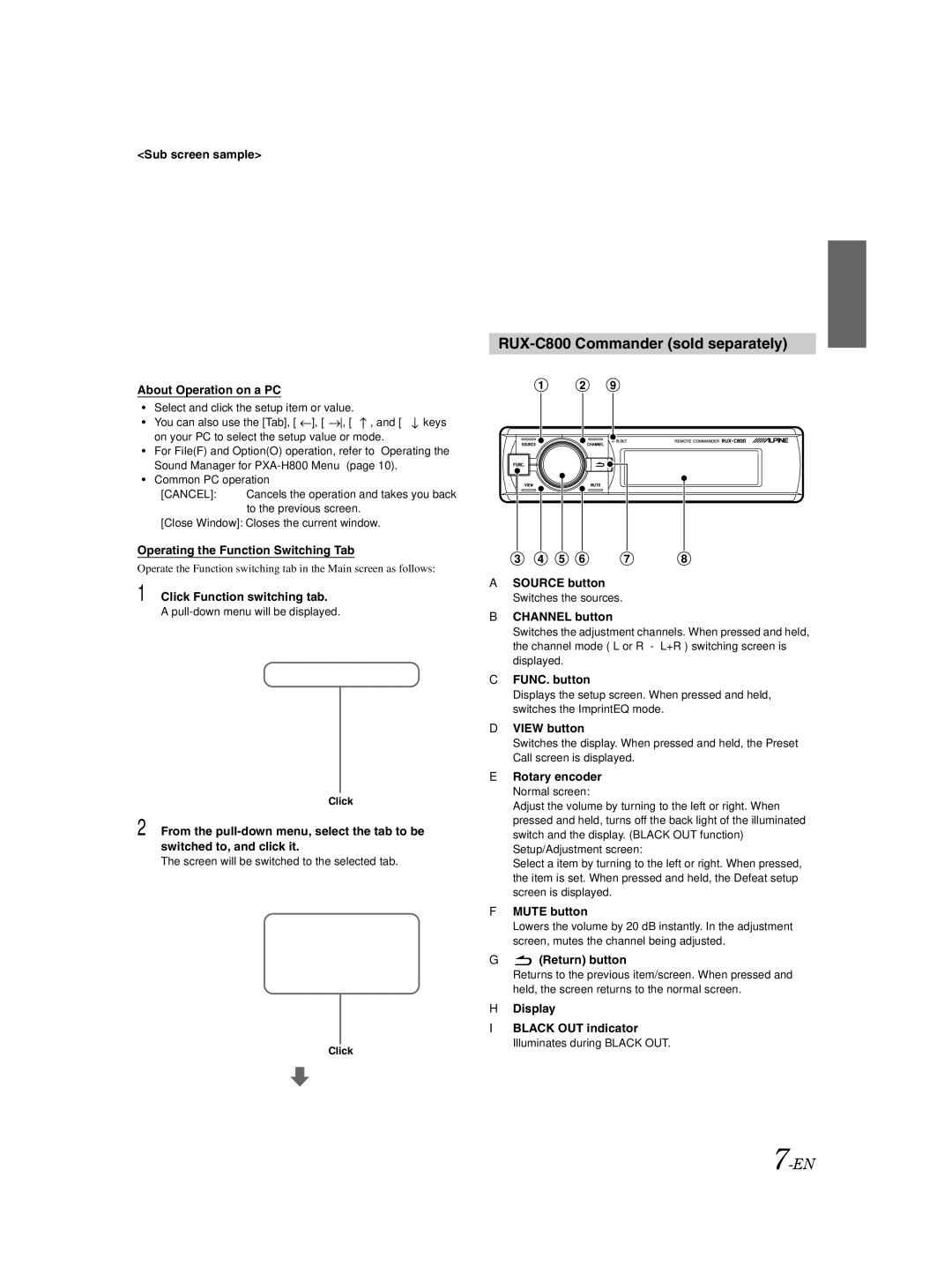 Alpine PXA-H800 owner manual RUX-C800 Commander sold separately 