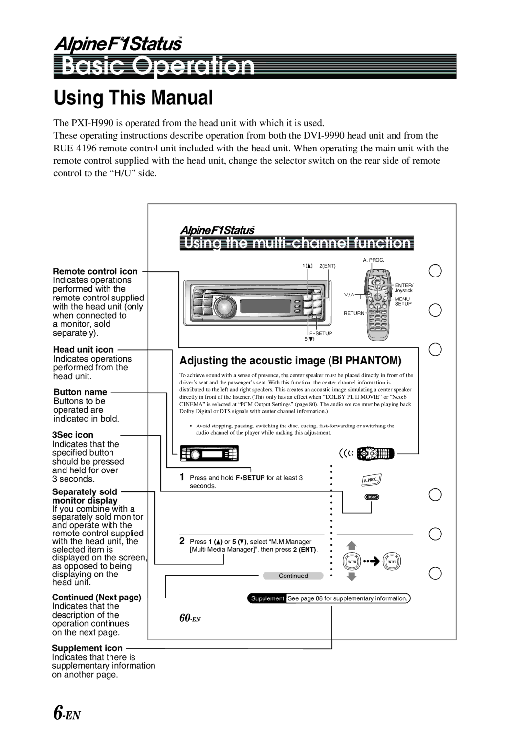 Alpine PXI-H990 owner manual Using This Manual, Adjusting the acoustic image BI Phantom 