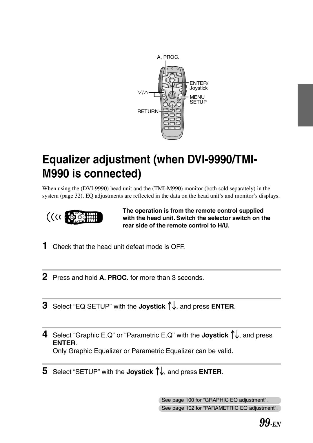 Alpine PXI-H990 owner manual Equalizer adjustment when DVI-9990/TMI- M990 is connected, 99-EN 