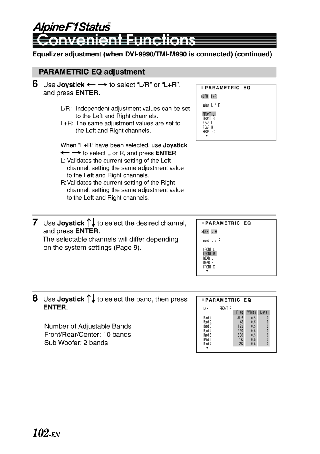 Alpine PXI-H990 owner manual 102-EN, Parametric EQ adjustment 