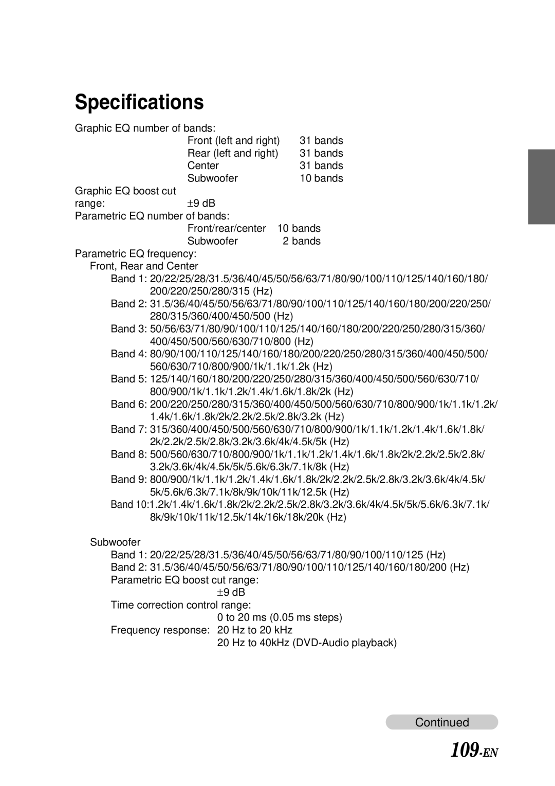 Alpine PXI-H990 owner manual Specifications, 109-EN 