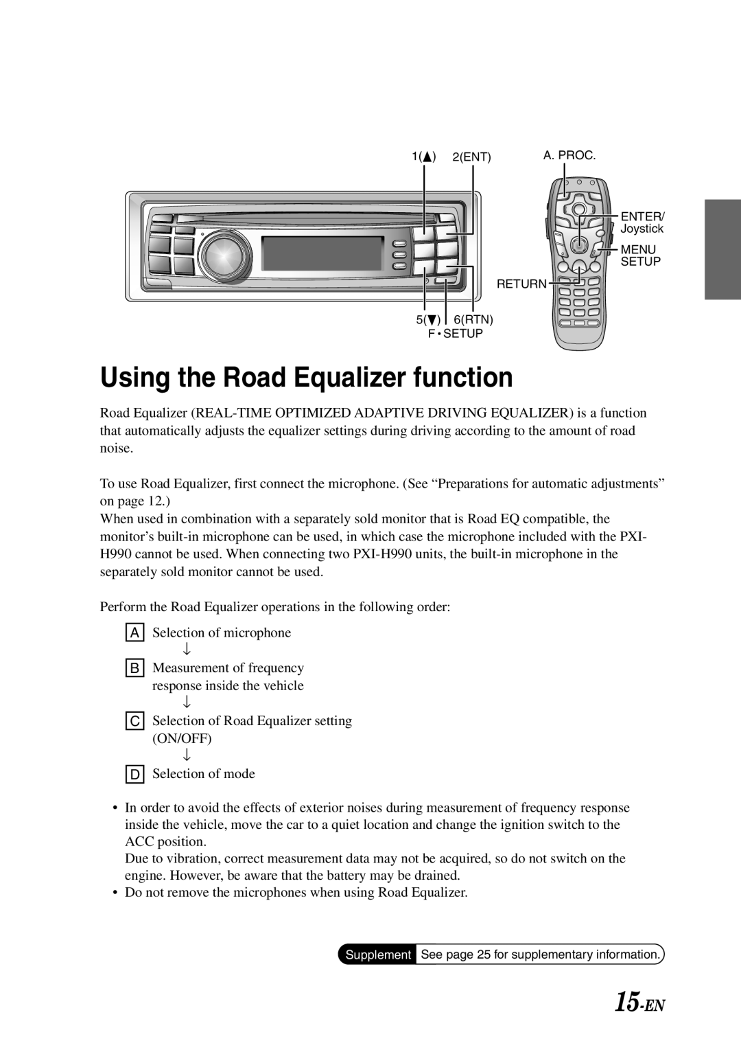 Alpine PXI-H990 owner manual Using the Road Equalizer function, 15-EN 