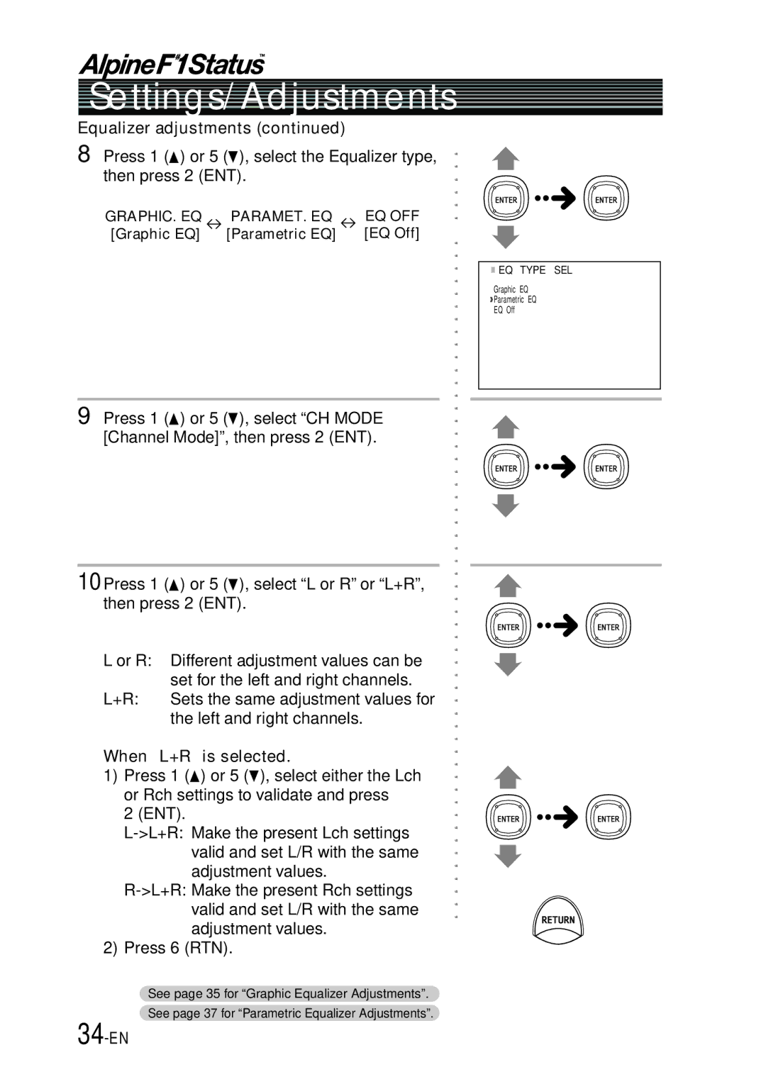 Alpine PXI-H990 owner manual 34-EN, Equalizer adjustments 