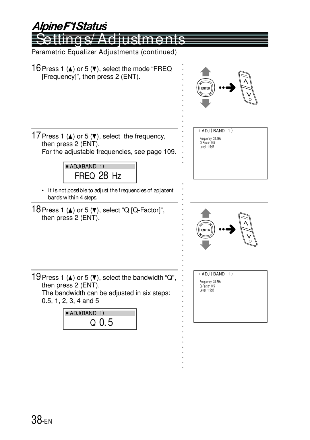 Alpine PXI-H990 owner manual 38-EN, Parametric Equalizer Adjustments 