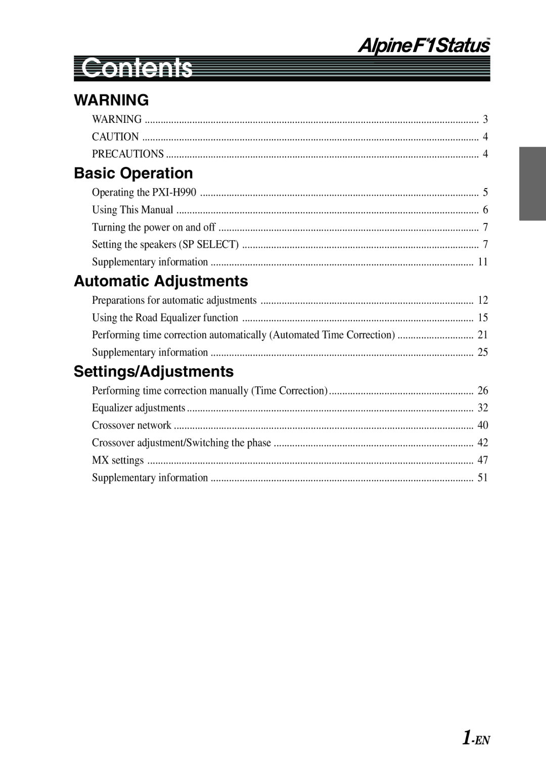 Alpine PXI-H990 owner manual Contents 