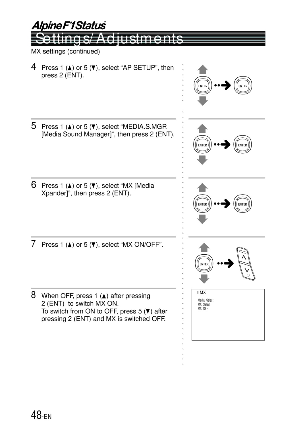 Alpine PXI-H990 owner manual 48-EN, MX settings 