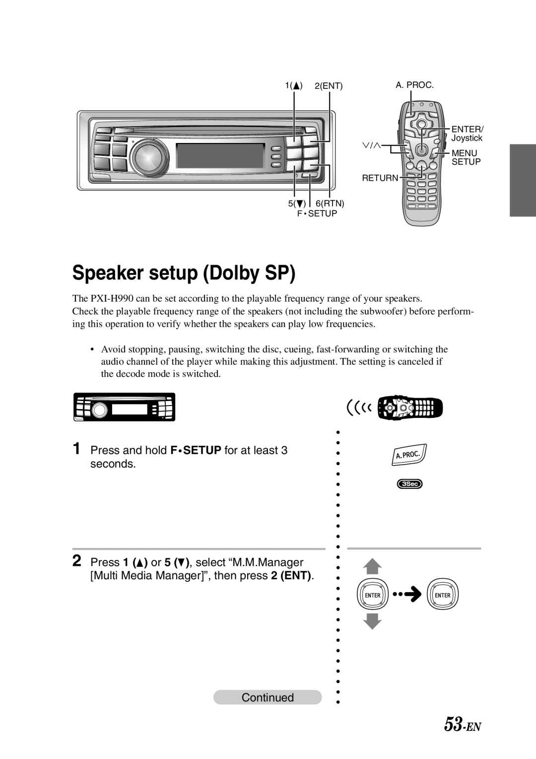 Alpine PXI-H990 owner manual Speaker setup Dolby SP, 53-EN 