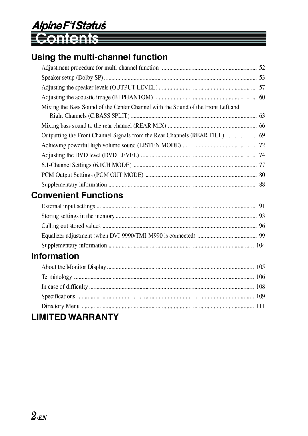 Alpine PXI-H990 owner manual Limited Warranty 