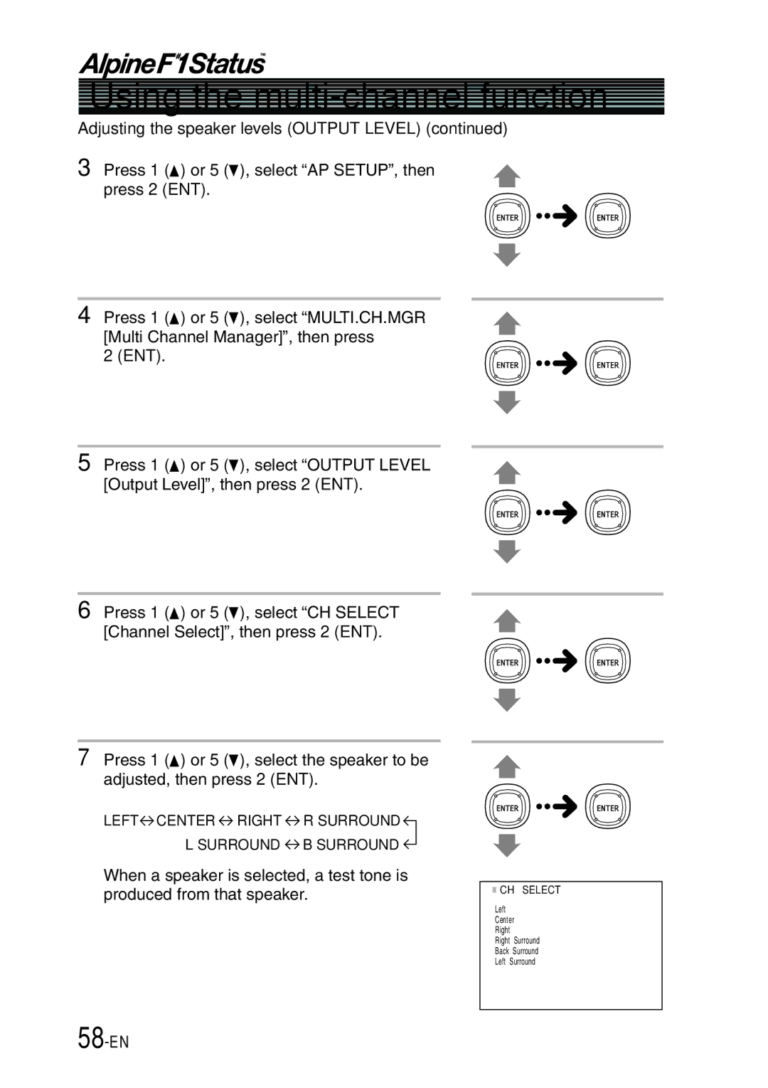 Alpine PXI-H990 owner manual 58-EN, Adjusting the speaker levels Output Level 