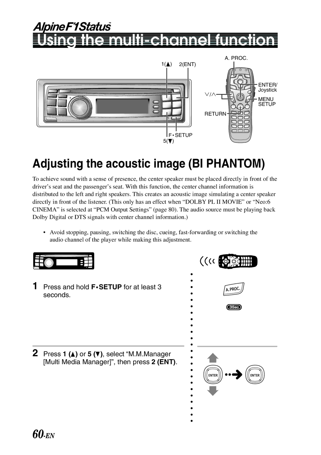 Alpine PXI-H990 owner manual Adjusting the acoustic image BI Phantom, 60-EN 