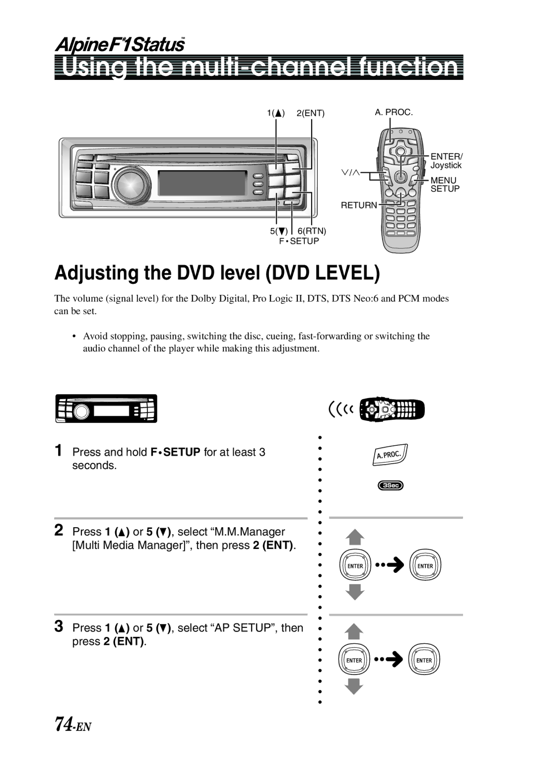 Alpine PXI-H990 owner manual Adjusting the DVD level DVD Level, 74-EN 