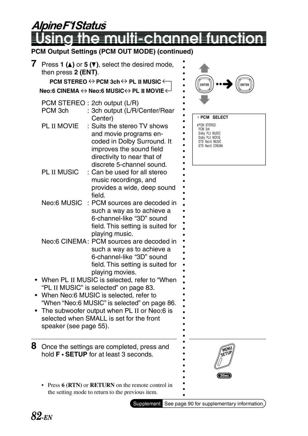 Alpine PXI-H990 owner manual 82-EN, PCM Output Settings PCM OUT Mode 