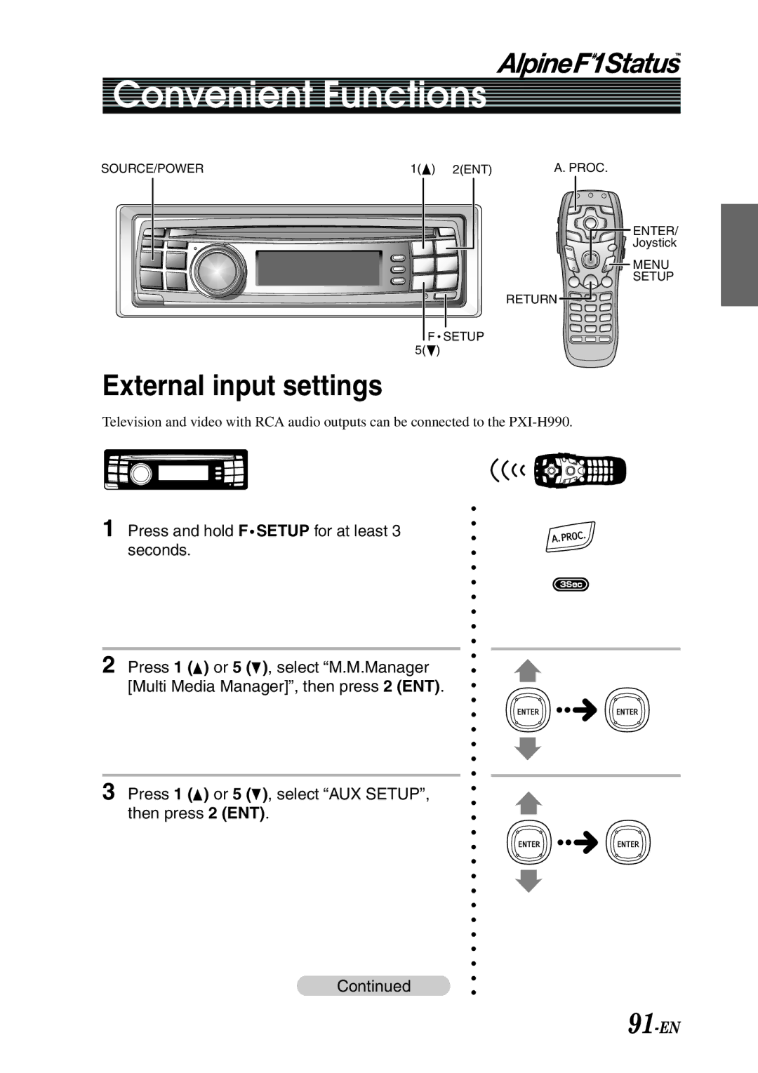 Alpine PXI-H990 owner manual External input settings, 91-EN 