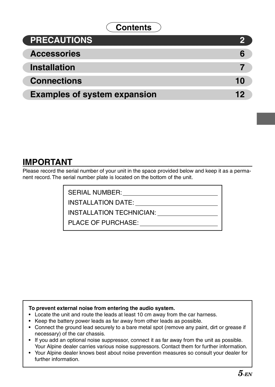 Alpine PXI-H990 manual To prevent external noise from entering the audio system 