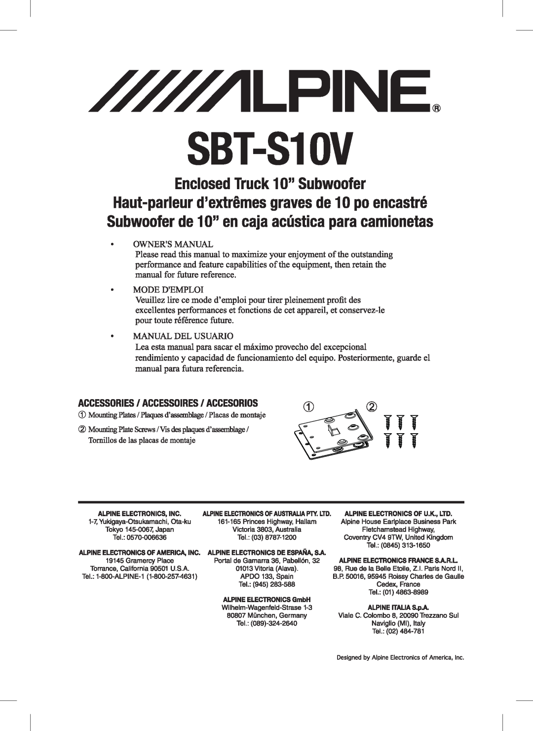 Alpine SBT-S10V manual 