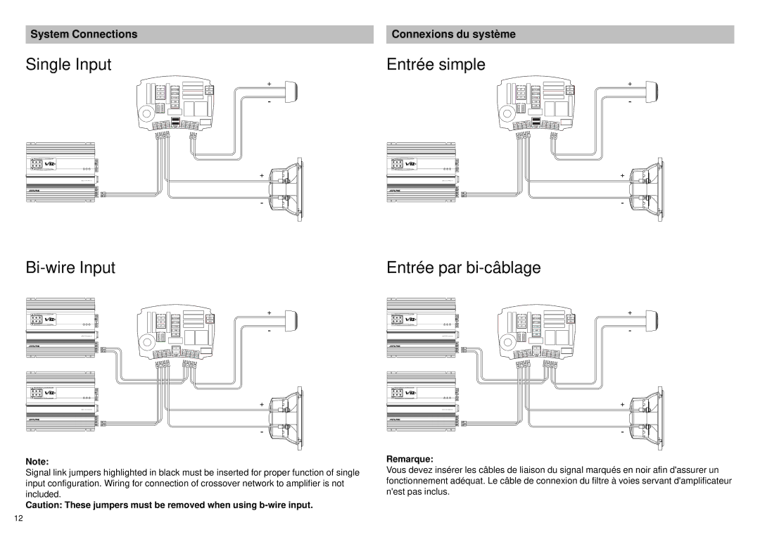 Alpine SPX-137A, SPX-177A owner manual Single Input Bi-wire Input, Remarque 