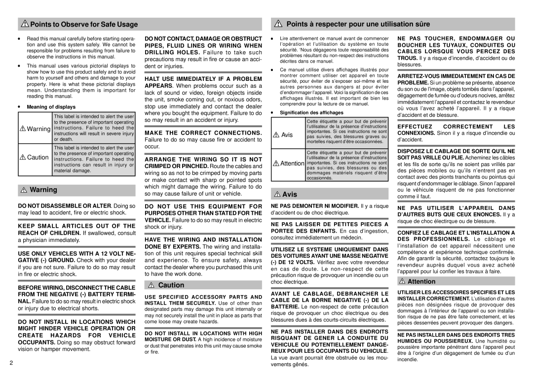 Alpine SPX-137A, SPX-177A owner manual Avis, Meaning of displays 