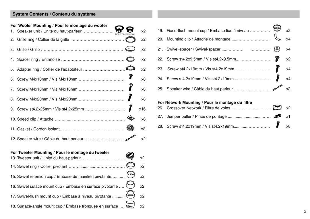 Alpine SPX-177A, SPX-137A owner manual System Contents / Contenu du système 