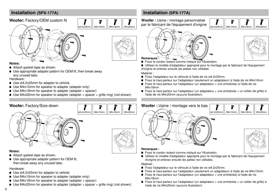 Alpine SPX-137A, SPX-177A Woofer Factory/OEM custom fit, Woofer Factory/Size-down, Woofer Usine / montage vers le bas 