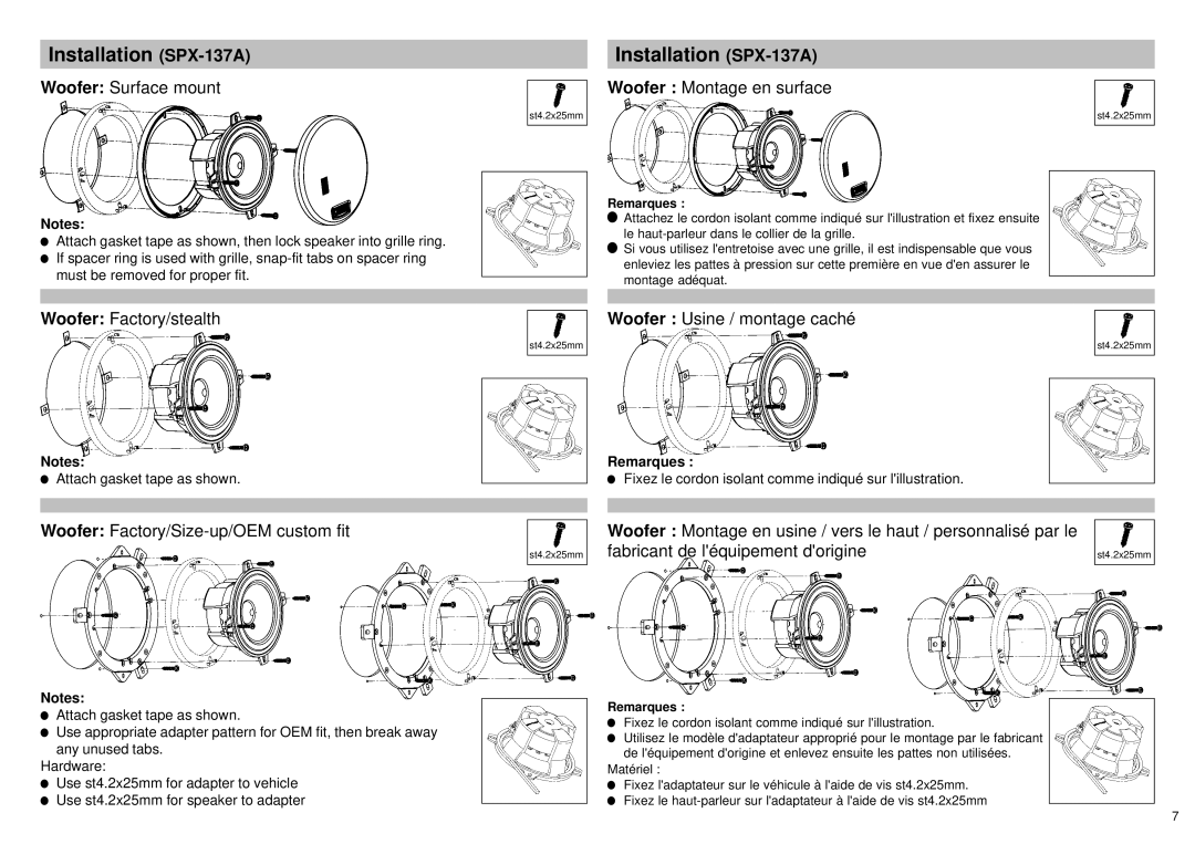 Alpine SPX-177A owner manual Installation SPX-137A, Woofer Factory/Size-up/OEM custom fit 