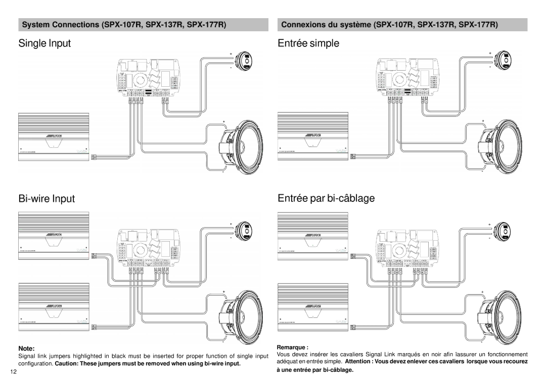 Alpine SPX-177R, SPX-137R, SPX-107R, SPX-17MB owner manual Single Input Bi-wire Input 