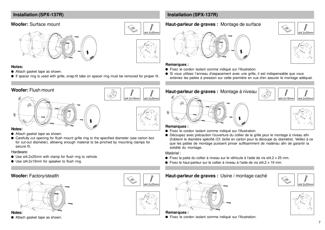 Alpine SPX-17MB, SPX-177R, SPX-107R owner manual Installation SPX-137R 