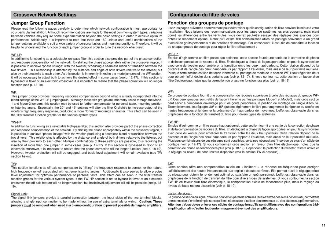 Alpine SPX-F17M owner manual Crossover Network Settings Jumper Group Function, Wf-Lp 