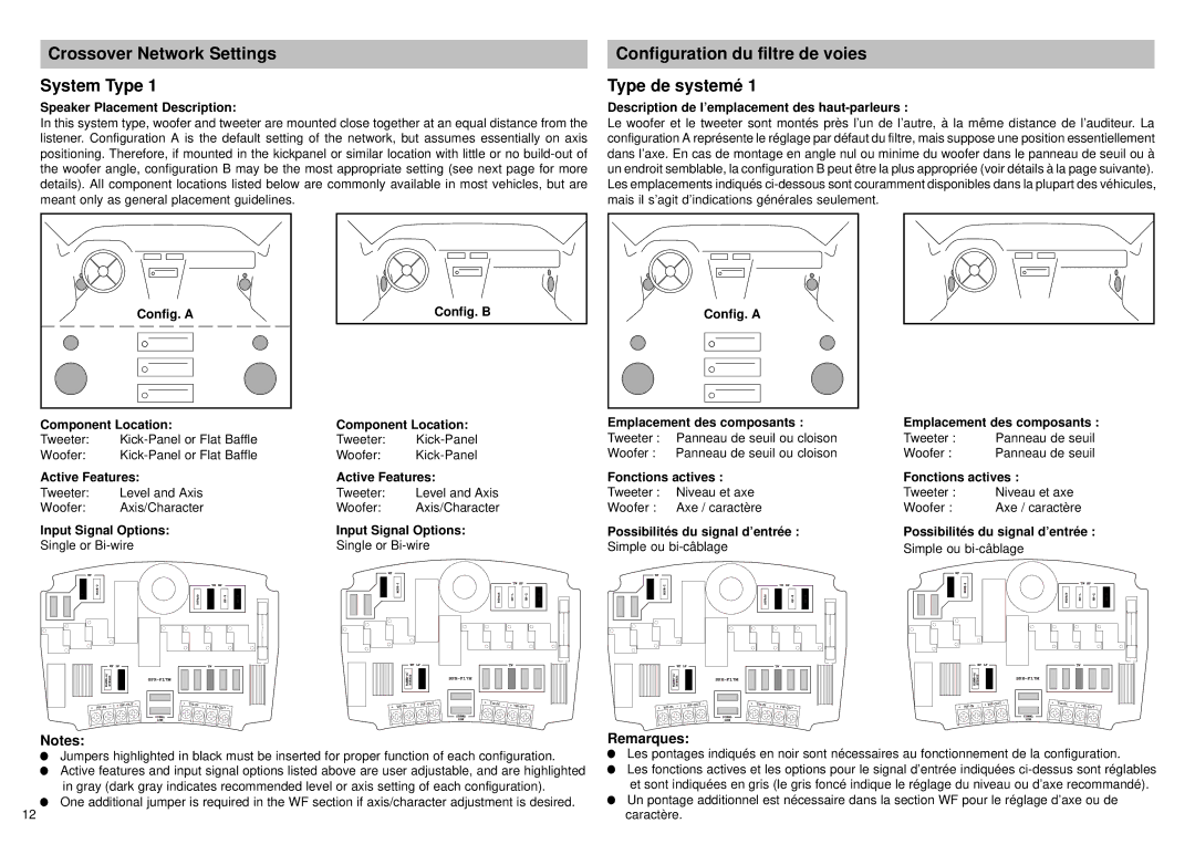 Alpine SPX-F17M owner manual Crossover Network Settings System Type, Configuration du filtre de voies Type de systemé 