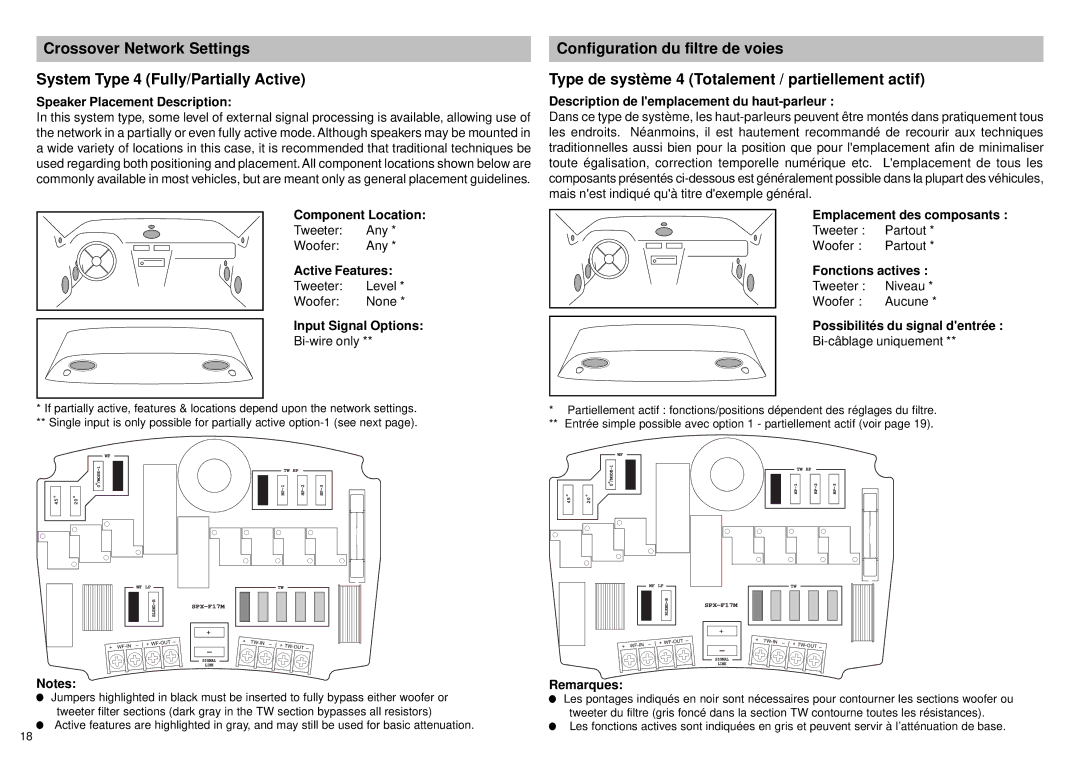 Alpine SPX-F17M owner manual Bi-wire only, Possibilités du signal dentrée 