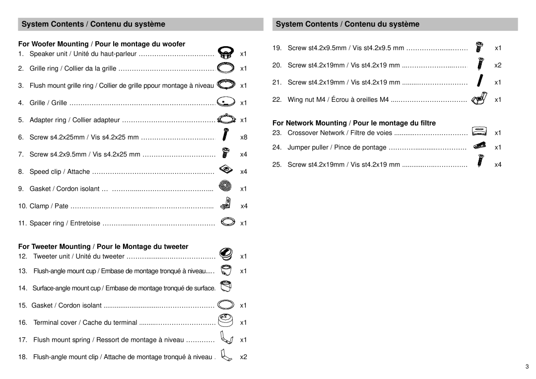 Alpine SPX-F17M owner manual System Contents / Contenu du système 