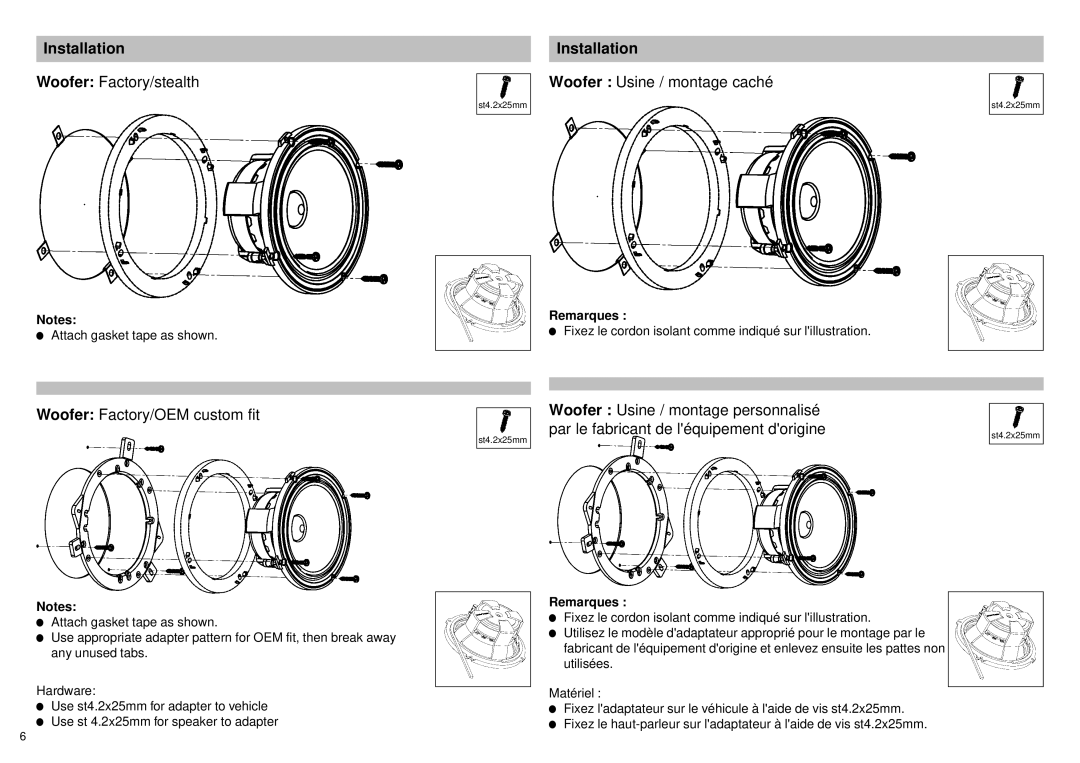 Alpine SPX-F17M owner manual Woofer Factory/stealth, Woofer Usine / montage caché, Woofer Factory/OEM custom fit 