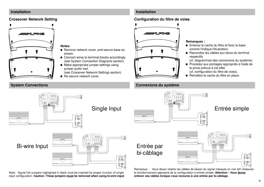 Alpine SPX-F17M owner manual Bi-câblage, System Connections Connexions du système 