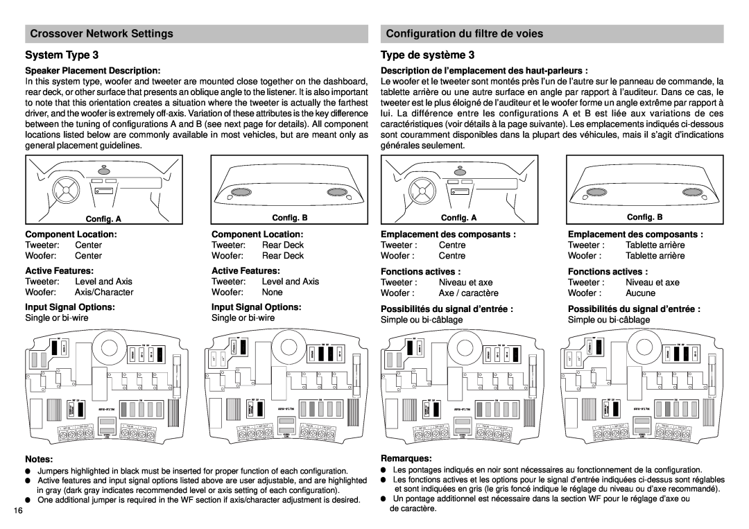 Alpine SPX-F17M owner manual Crossover Network Settings System Type, Configuration du filtre de voies Type de système 