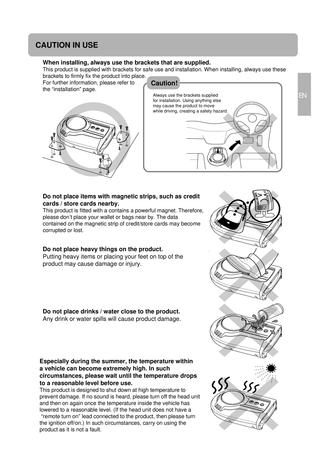 Alpine SWD-1600 owner manual Do not place drinks / water close to the product 