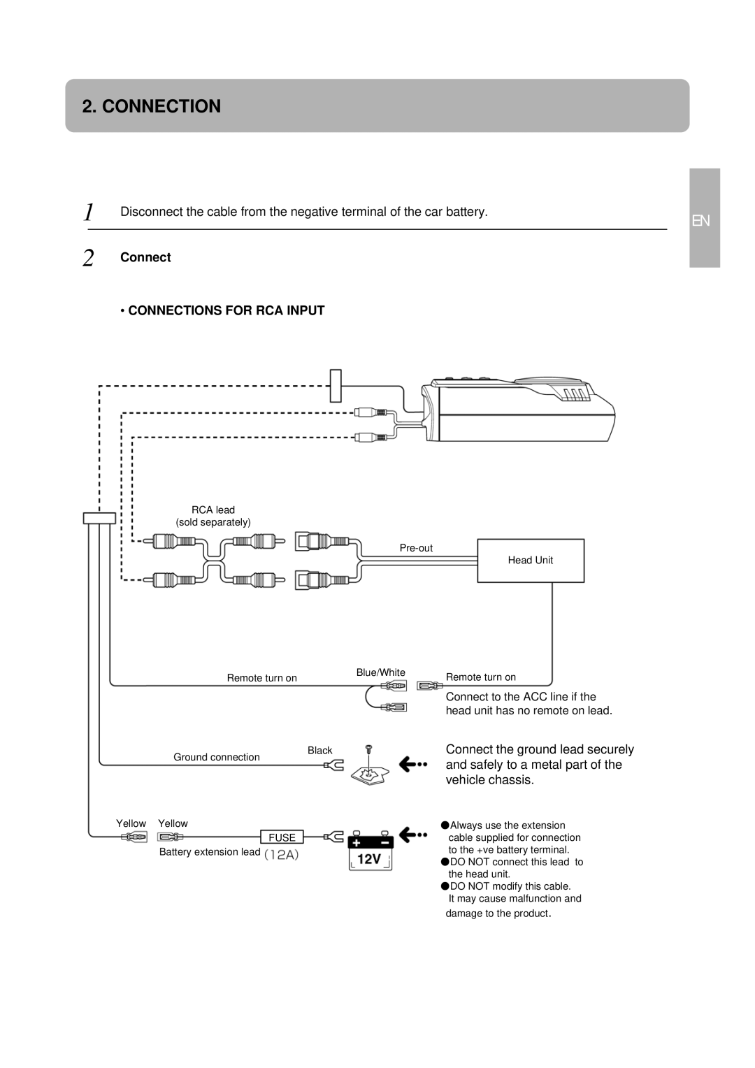 Alpine SWD-1600 owner manual Connections for RCA Input 