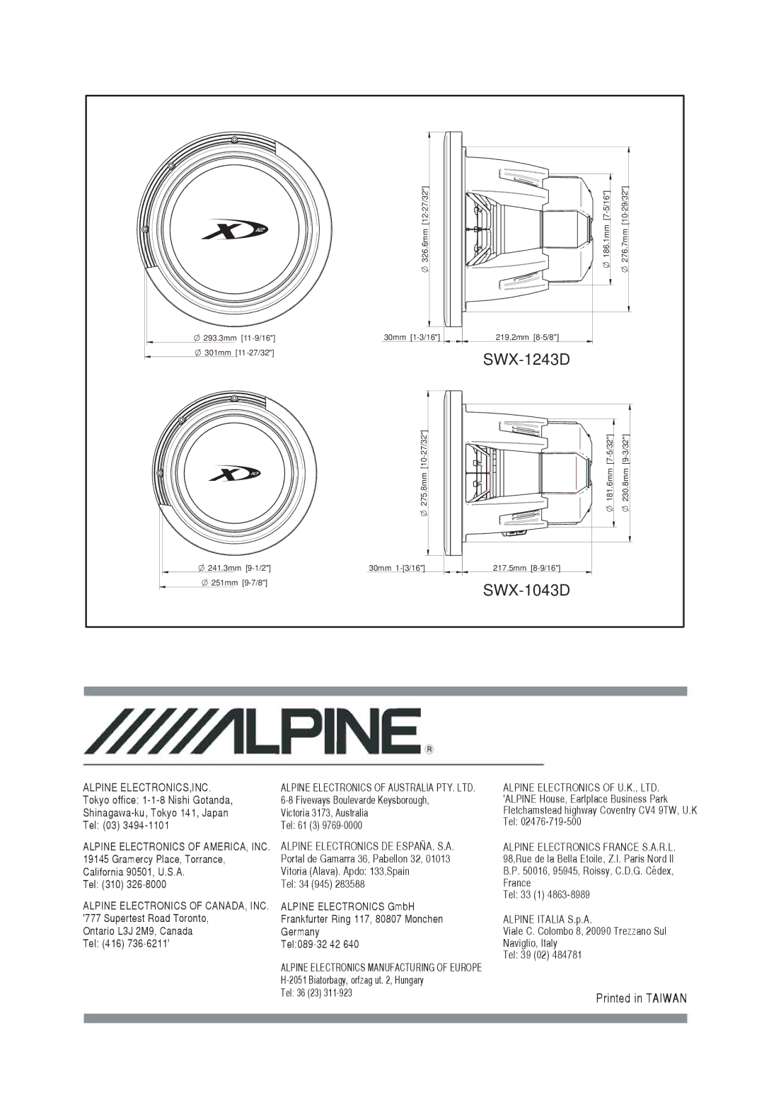 Alpine SWX-1243D, SWX-1043D manual 
