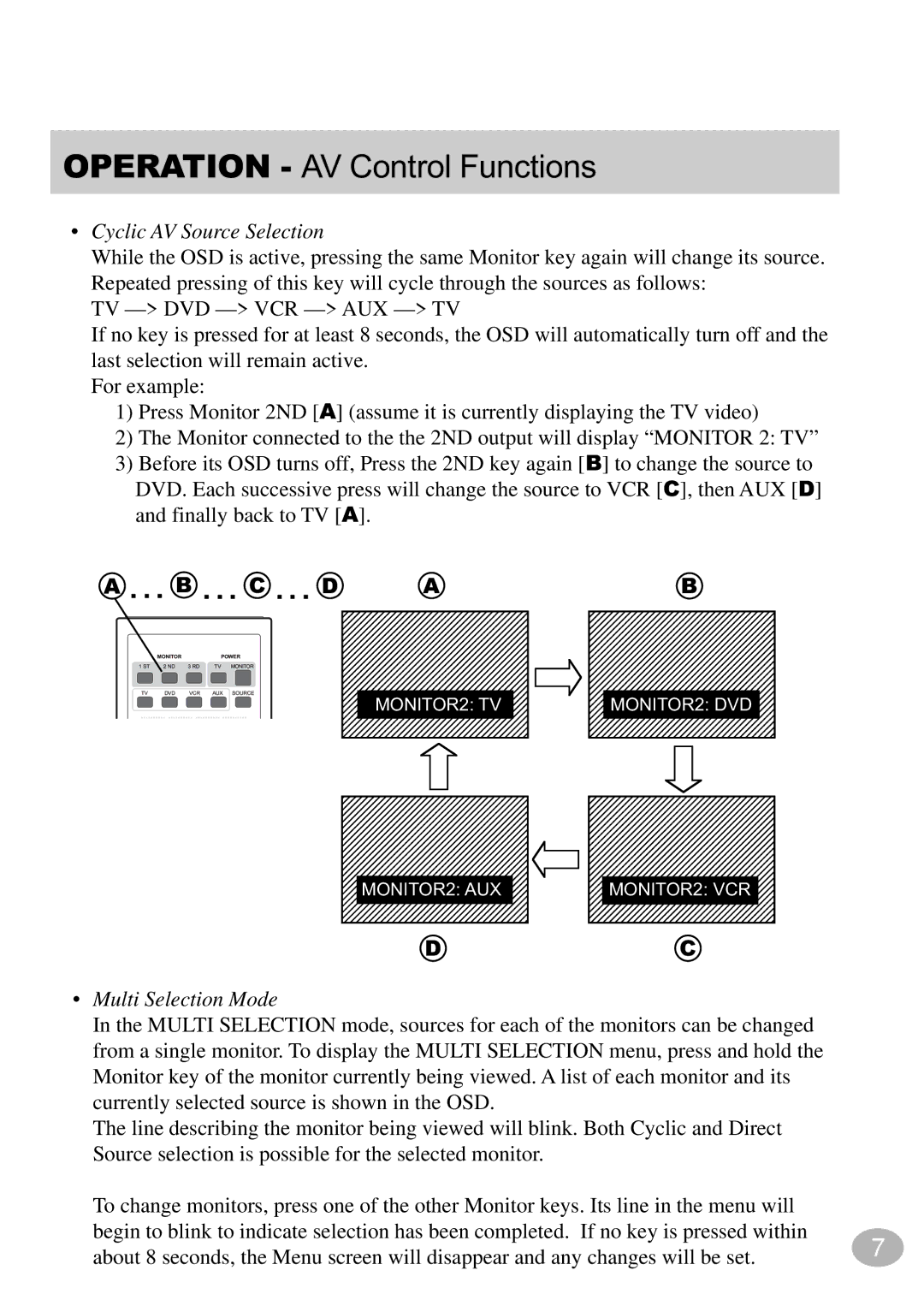 Alpine TCS-V430A owner manual Cyclic AV Source Selection 