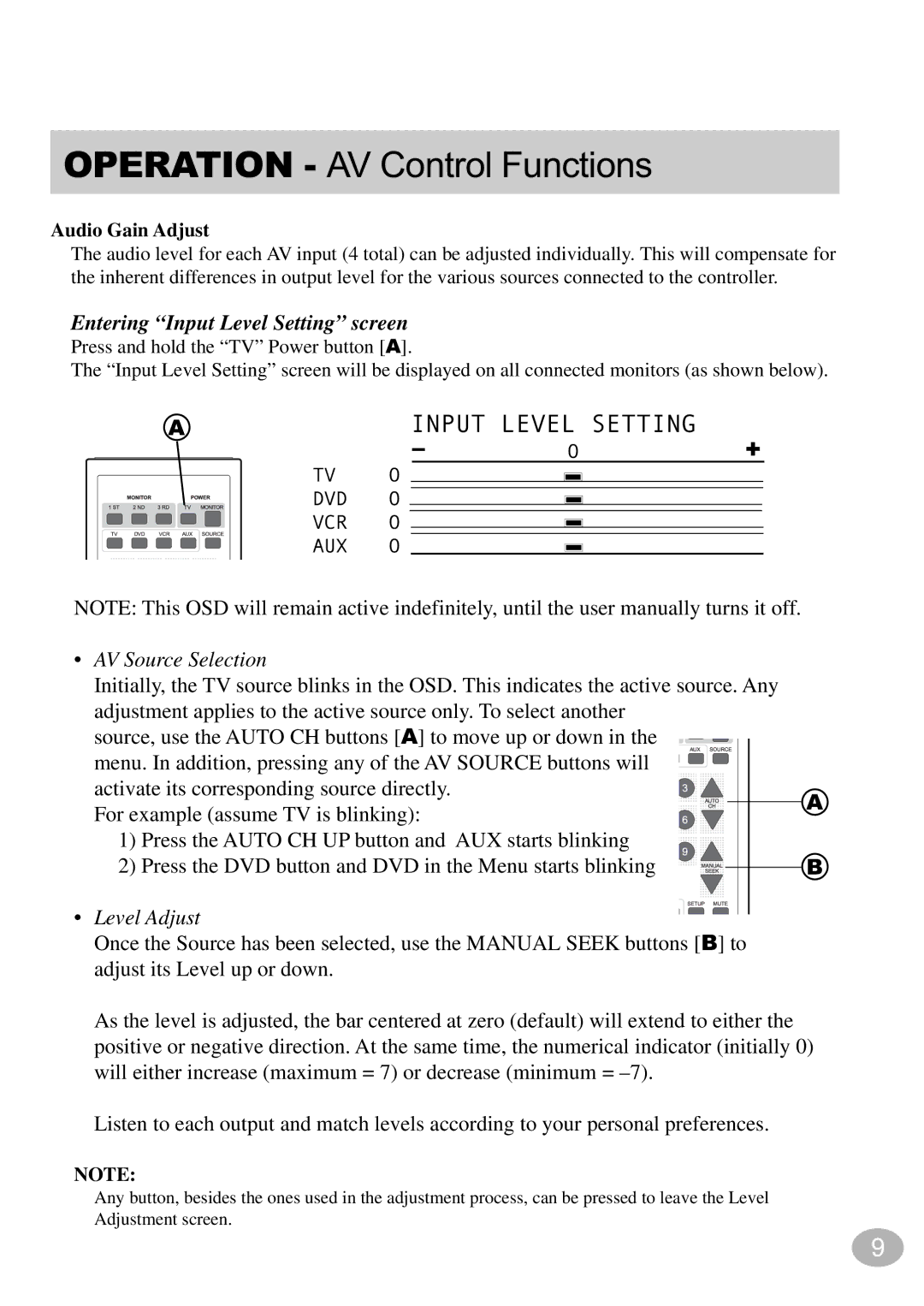 Alpine TCS-V430A owner manual Input Level Setting 