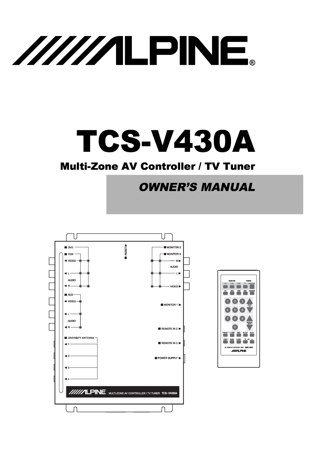 Alpine TCS-V430A owner manual Ownerõs Manual, Multi-Zone AV Controller / TV Tuner 