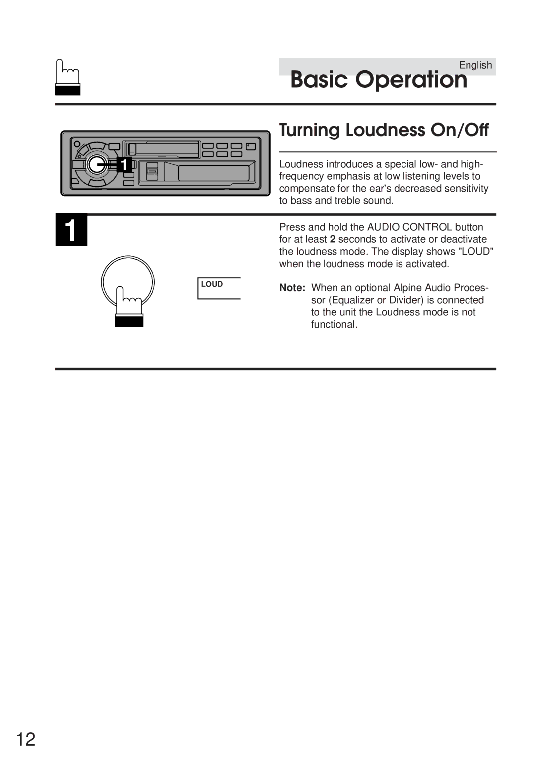 Alpine TDA-7547E, TDA-7548E owner manual Turning Loudness On/Off 