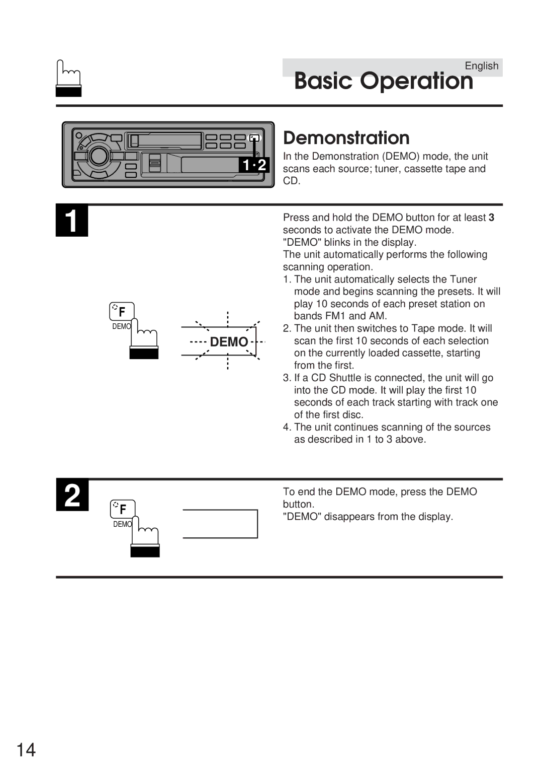 Alpine TDA-7547E, TDA-7548E owner manual Demonstration 