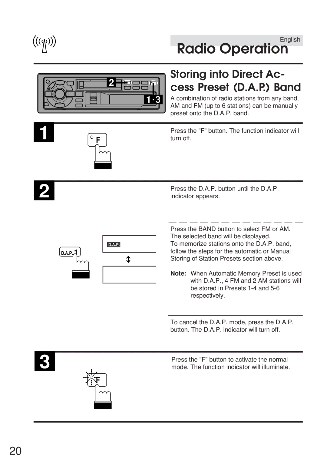 Alpine TDA-7547E, TDA-7548E owner manual Storing into Direct Ac- cess Preset D.A.P. Band 