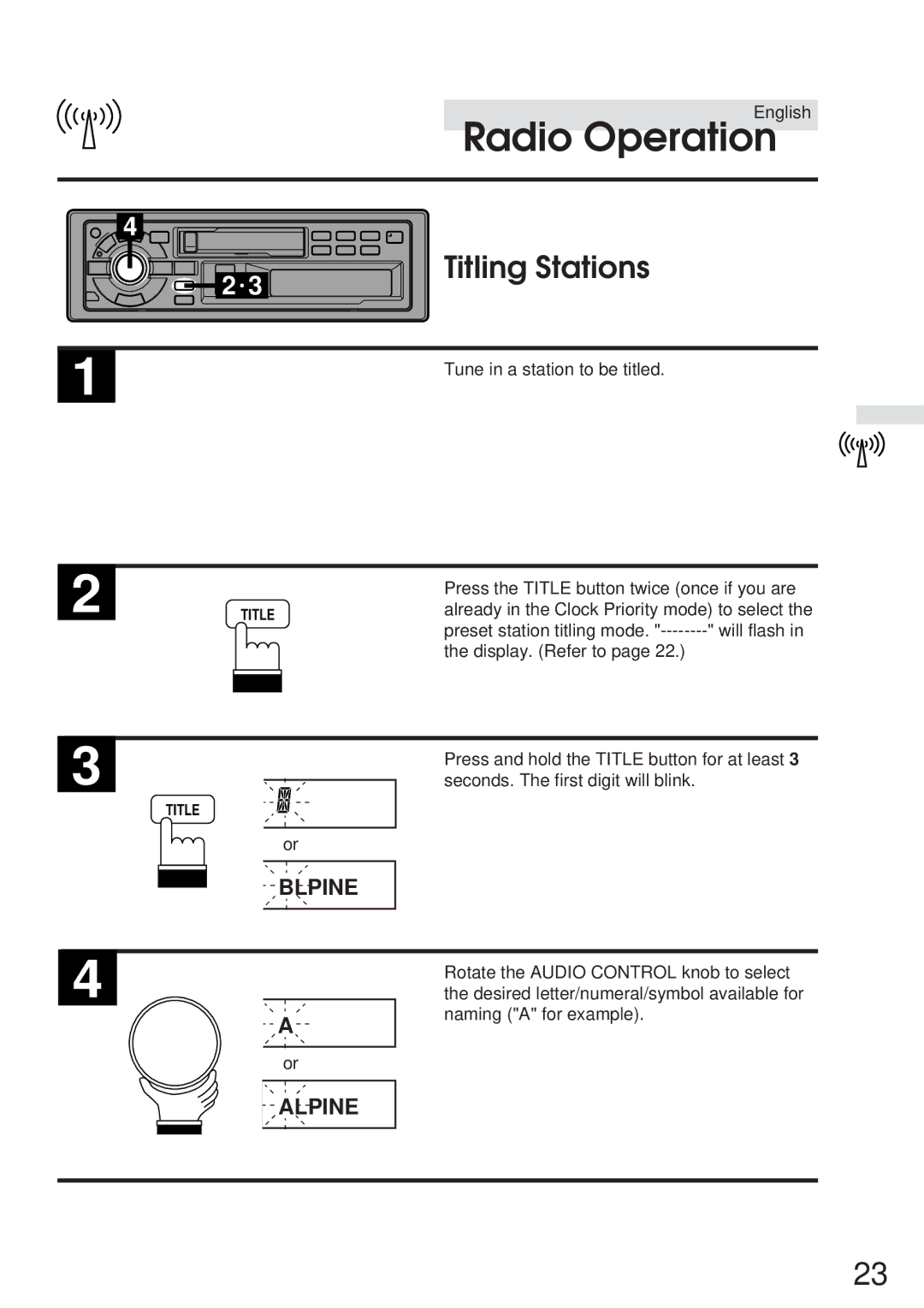 Alpine TDA-7548E, TDA-7547E owner manual Titling Stations, Blpine, Alpine 