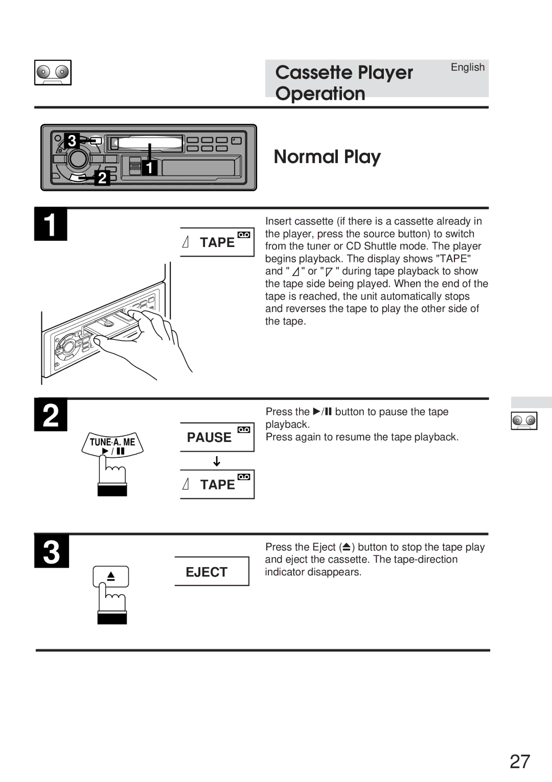 Alpine TDA-7548E, TDA-7547E owner manual Normal Play, Pause, Tape Eject 