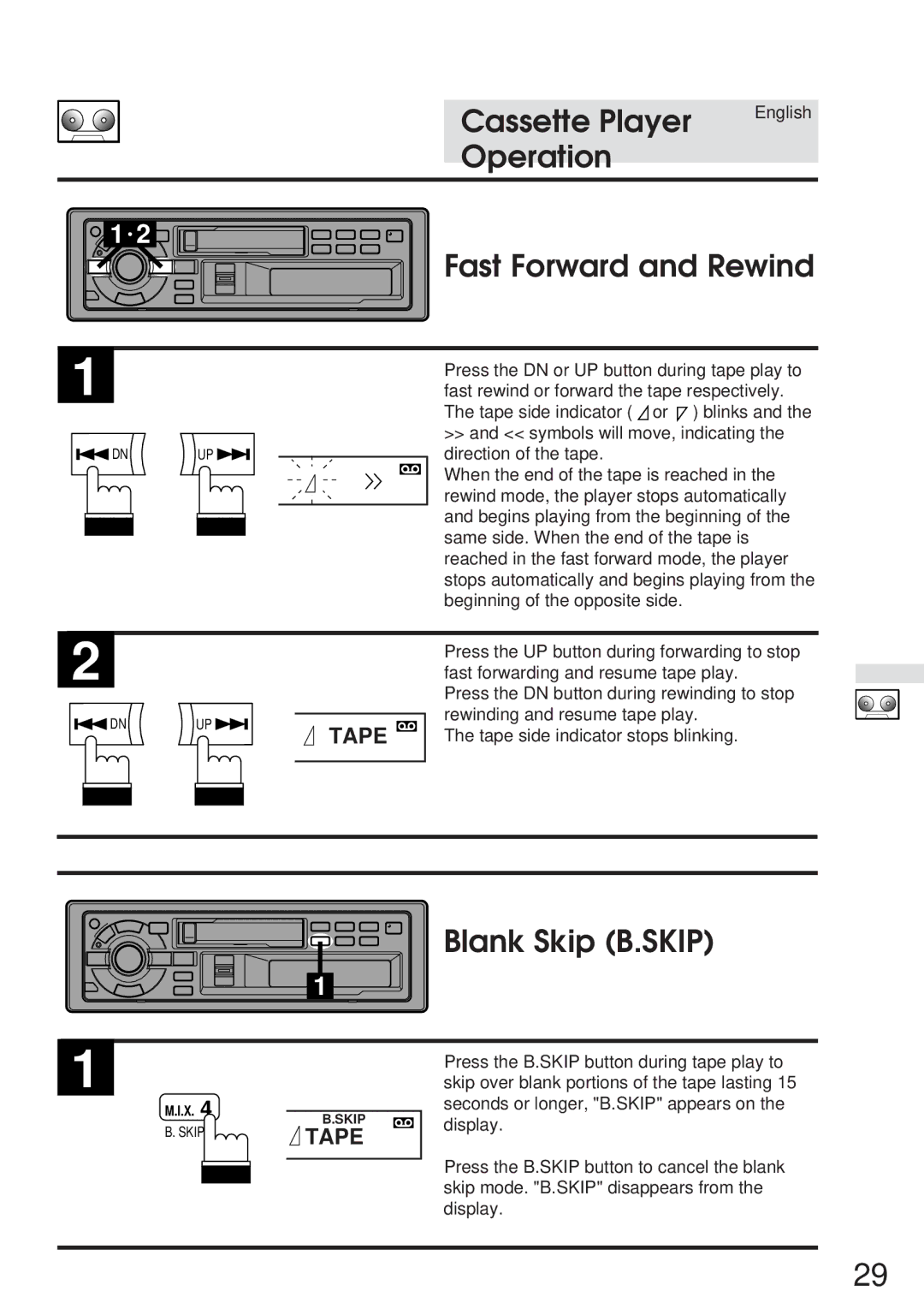 Alpine TDA-7548E, TDA-7547E owner manual Fast Forward and Rewind, Blank Skip B.SKIP 