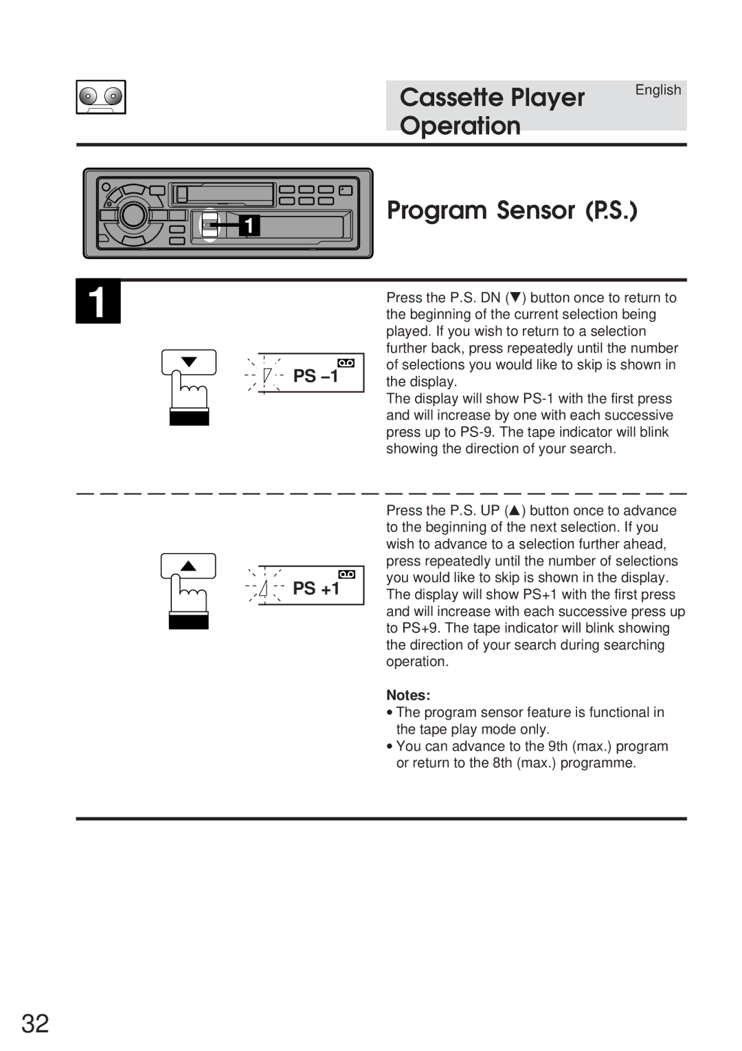 Alpine TDA-7547E, TDA-7548E owner manual Program Sensor P.S, PS +1 